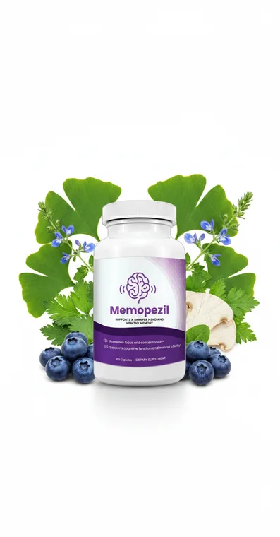 Memopezil memory and focus capsule bottle beside the botanicals on its label: bacopa monnieri, rhodiola rosea and panax ginseng