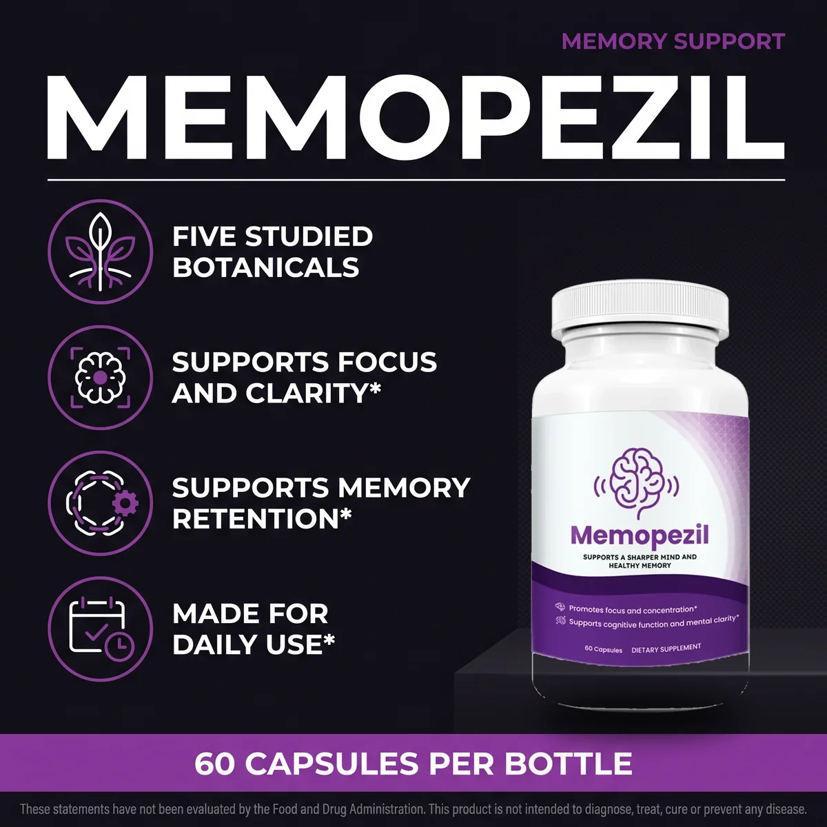 Memopezil memory support from five studied botanical and amino-acid ingredients