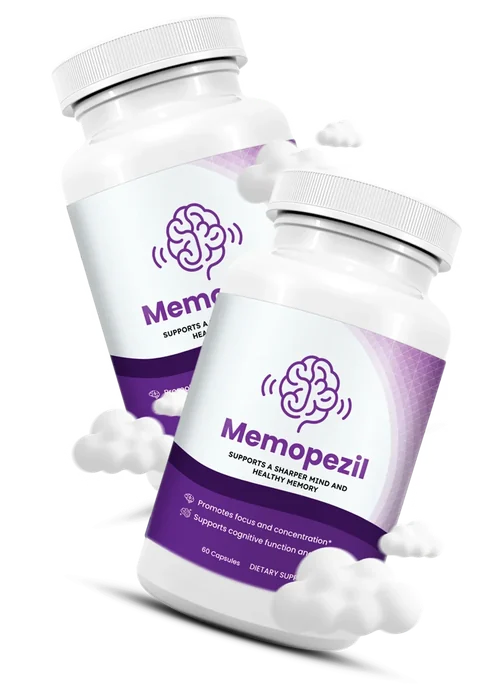 Memopezil capsule bottle, whose label lists the 540 mg branched-chain amino acid blend