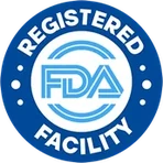 FDA-registered facility roundel, a statement about the factory