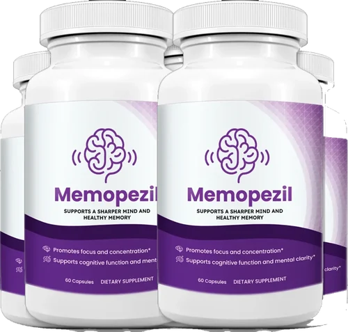 The Memopezil six-bottle pack, front labels showing